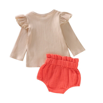 

0-18M Autumn Baby Girl Flare Long Sleeve Cotton T-shirt Blouse PP Shorts Casual Outfits Set