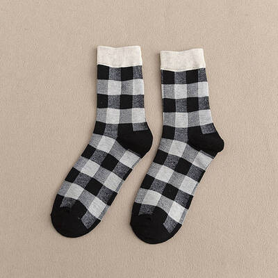 

New Fashion Cotton Socks College Style Ladies Plaid Colorblock Tube Socks