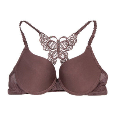 

One Piece Seamless Push Up Front Closure Bras Top Women Beautiful Back Bow Embroidery Adjusted Straps Smooth Wire free Bra