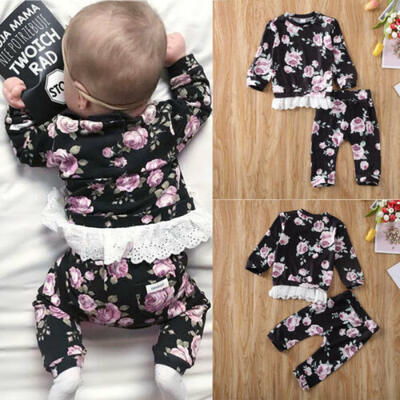 

US Infant Baby Girls Kids Lace Long-sleeved Tops Trousers Autumn Outfits Clothes
