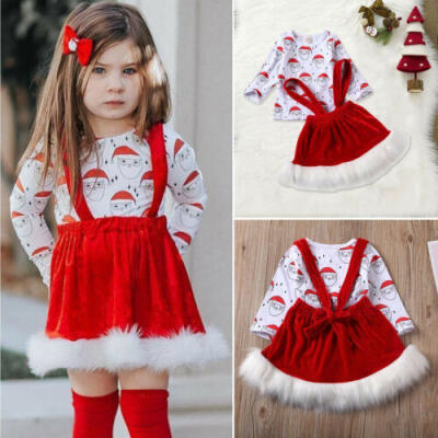 

US Christmas Toddler Kids Baby Girls Xmas Party Santa Tops Swing Dress Clothes