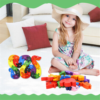 

YIWULA1 Set 26pcs Alphabet Wooden Puzzle Jigsaw Kids Number Block Preschool Snake Toy