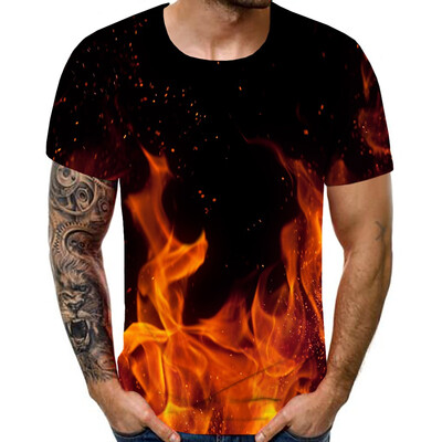 

Toponeto Mens New Summer T-shirt With Round Neck Short Sleeve Blue Flame 3D Printed Top