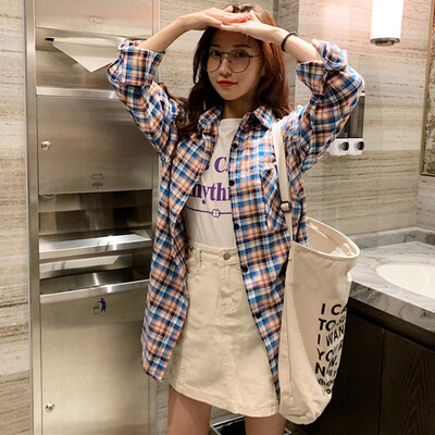 

Women Vintage Plaid Print Lapel Shirt Loose Single-breasted Long Sleeve Elegant Blouse