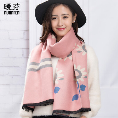

Warm Fen NuanFen scarf female winter new imitation cashmere bib large shawl long thick warm thick wear dual-use casual wild TS605WJA sun flower pink
