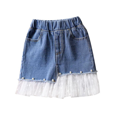

Baby Clothes Summer New Style Stylish Children Girls Adorable Denim Mesh Splicing Skirt