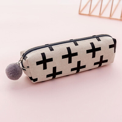 

Plush Ball Canvas Pen Bag Simple Multifunction Pencil Bag Student Stationery Bag Portable Makeup Case