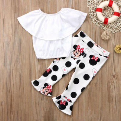 

Toddler Baby Kids Girl Cotton Tops Minnie Bell-Bottom Trousers Clothes Outfits U