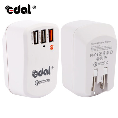 

EDAL 3 Ports Quick Charger QC 30 USB Charger For iphone X Samsung Xiaomi Travel Fast Charging Conversion Head EUUSUK Plug