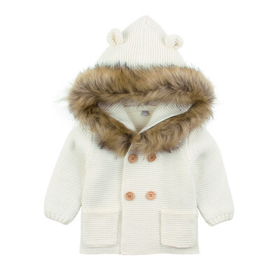 

0-24M 2019 Winter Newborn Baby Girl Sweater Clothes Child Fashion Hooded Fur collar Sweater Jacket Cardigan Infant Girl Clothes