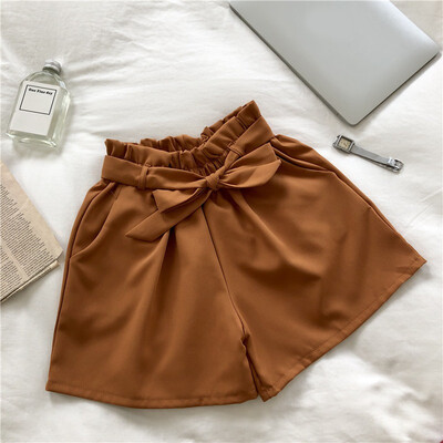 

Womens Biker Shorts Spodenki Damskie High Waist Casual Loose Bow Tie Wide Leg Shorts Pantalones Cortos Mujer