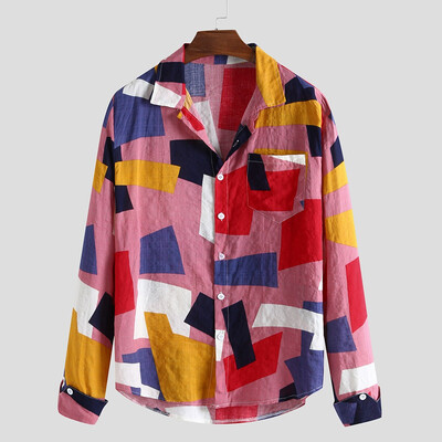 

Toponeto Mens Ethnic Style Hawaiian Loose Slim Long Sleeve Dress Shirt Blouse Tops