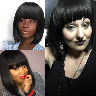 

Gobestart Short Bob Hair Wigs 30cm Straight with Flat Bangs Synthetic Colorful Party Wig