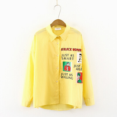 

Autumn long-sleeved shirt casual cartoon printed shirt Japanese single-breasted streetwear clothing lapel blouses