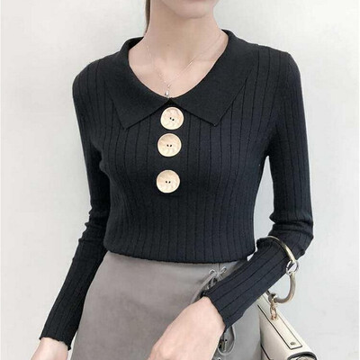 

women sweater autumn turn-down collar long sleeve winter clothes Korean style 2019 new knitted casual solid elegant Pullover