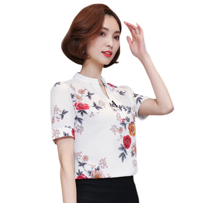 Womens Floral Print Shirt Fashion V-Neck Blouse Female Fashion Shirt