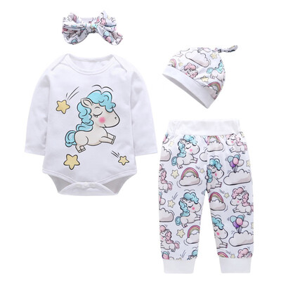 

Hot Sale 4pcs Baby Long-sleeved RompersPantsHatHeadband Set Autumn New-arrival Infant Outfits Toddlers Clothing 3-18M N