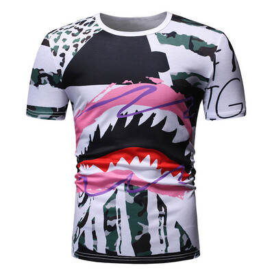 

Toponeto Mens Striped Splicing Pattern Casual Fashion Lapel Short Sleeve Shirt