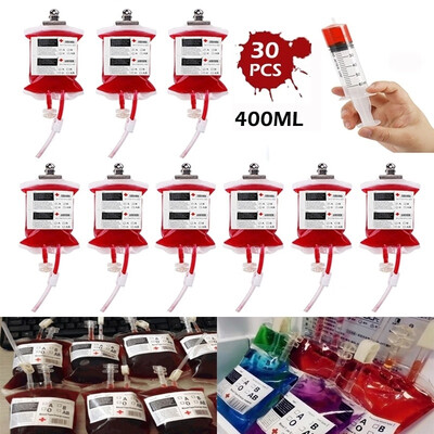

302010Pcs 400ml Blood Energy Drink Bag PVC Reusable Blood Energy Drink Bag with Syringe Vampire Cosplay Party Halloween Props