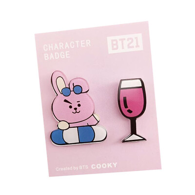 

2 Pcs Set KPOP BTS Same paragraph Cartoon Acrylic Badge Set Super Cute Brooch Bag Pendant