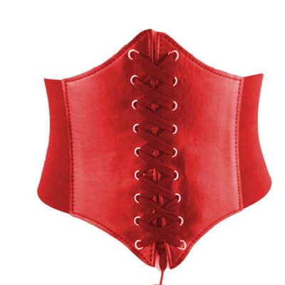

Women Elastic Buckle Wide Waistband Waist Belt Adjustable Corset PU Leather Belt