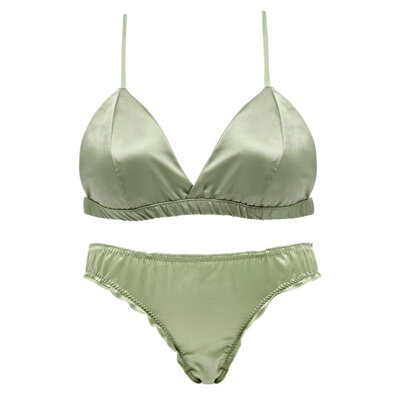 

Women Summer Bras Sets Glossy Underwear Lingerie Set Deep V Thin Pad Bralette Ruffles Panties Intimates Suits