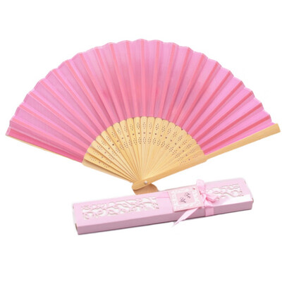 

Wedding Decoration Back Ceremony Solid Color Elegant Silk Cloth Folding Fan 12 Colors Party Decoration