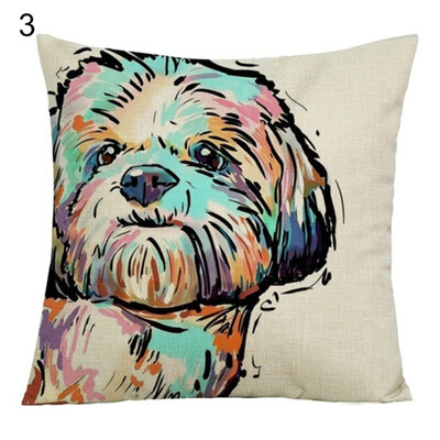 

45x45cm Cute Dog Print Throw Pillow Case Linen Cushion Cover Home Decoration