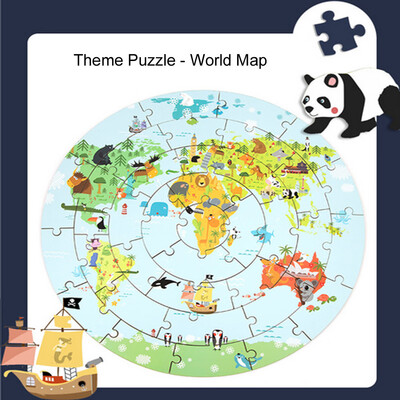 

YIWULA36 Pcs Wooden World Map Puzzle KidsBaby Early Learning Development Toy Set