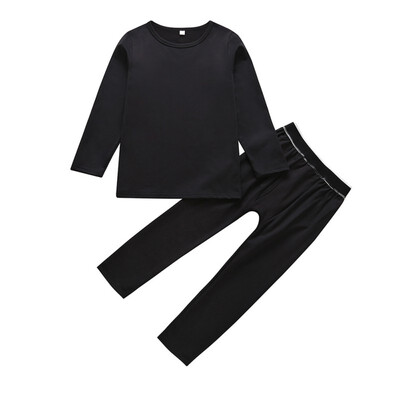 

Autumn Winter Casual Children Solid Color Long Sleeve Pajama Suit Kids Two-piece Outfit Set