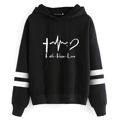 

New Autumn And Winter Women Teen Girl Casual Hoodie Faith Hope Love Printed Hooded Sweatshirt Pullover Tops
