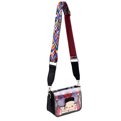 

2PcsSet Lady Graffiti Printed Clear Embroidery Strap Clutch Crossbody Sling Bag