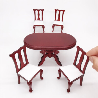 

Siaonvr 112 Dollhouse Miniature Furniture Red Wooden Color Dining Table Chair Set