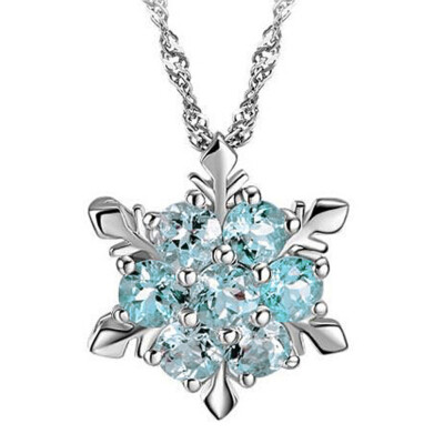 

Natural Temperament Zircon Gemstone Necklace Silver Plated Snowflake Pendant Necklace Christmas Gift