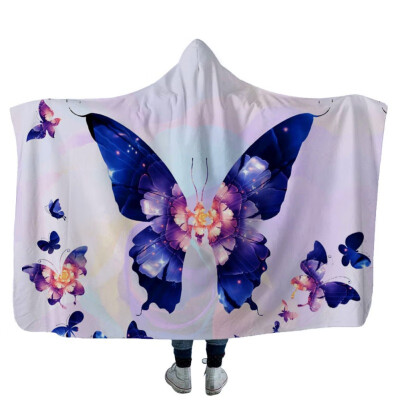

Wearable Blanket Butterfly Printed Hooded Blanket For Adults Sherpa Fleece Winter Throw Blanket Hoodie Blanket Travel Mantle