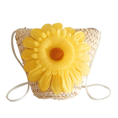 

Children Flower Design Zipper Cross-body Handbag Fashion Girls Kids Straw Shoulder Messenger Bag Toys