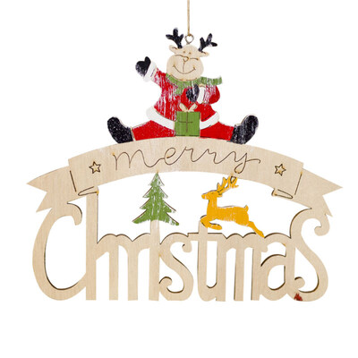 

Wooden Merry Christmas Santa Snowman Elk Tree Display Window Hanging Ornament