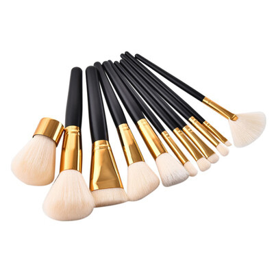 

11 Pieces Makeup Cosmetic Brushes Blusher Eyeshadow Wood Handle Soft Hair Foundation Contour Makeup Brushes Set