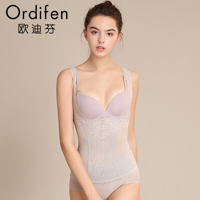 

Ou Difen Ms Top 2019 New V-neck Lace Side Concealed Chest Holds Milk Shaped Body Vest Corset XE9101 Windy Grey L