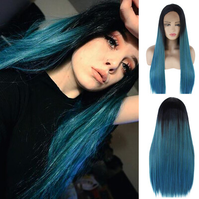 

Gobestart Dark Blue Lace Front Synthetic Hair Wig Long Black Women Lace Wigs