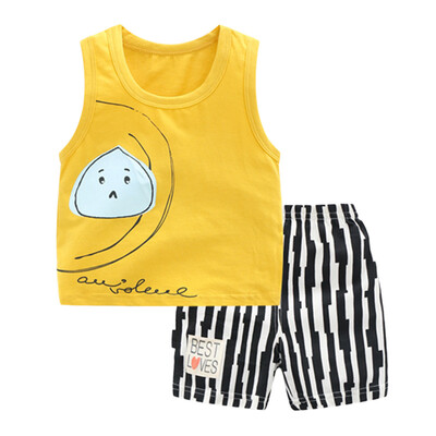 

Casual Cartoon PrintBaby Boys Sleeveless Vest TopsStripe Shorts Wears Sets 1-5 Years
