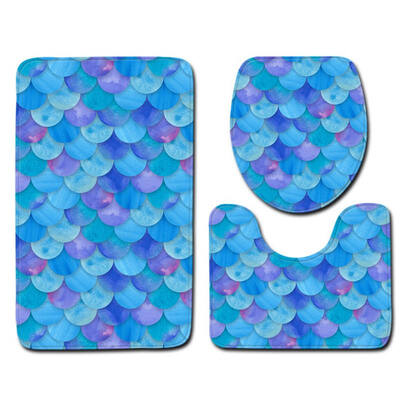 

3 Pcssets Non-slip Bath Mat Fish Scale Pattern Toilet Cover Absorbent Bathroom Mats Creativity Bath Rugs