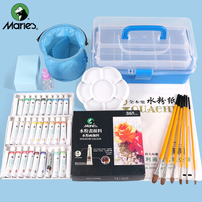 

Maries 36 color 12ml gouache paint set 8 pieces beginner painting set with toolbox