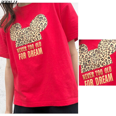 

Womens Round Neck Cartoon Print Bronzing Letters Short Sleeve T-Shirt Korean Style Pullover T-Shirts