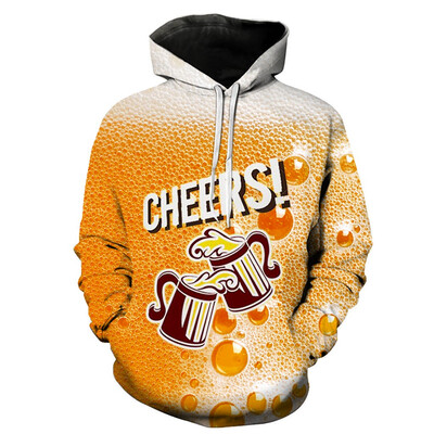 

Toponeto Mens Casual Long Sleeve Beer Festival New Style 3D Printing Hoodies Sweatshirt