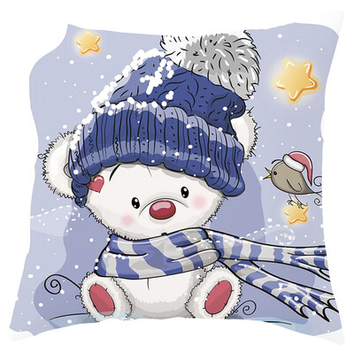 

Tailored Merry Christmas Cartoon Animals Pillowcase Sofa Pad Set Home Decoration 18x18 In