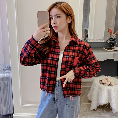 

2019 Fashion Plaid Shirt Female College style Women\s Flannel Blouses Long Sleeve Shirt Plus Size Cotton Blusas Office Tops
