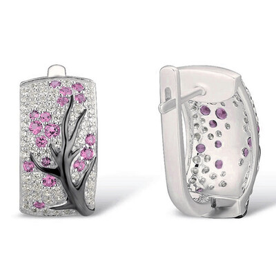 

Exquisite Floral Earring Plum Twig Blossom Flowers Dashing Woman Stud Christmas Birthday Gift Diamond Jewelry Bridal Lady Earrings