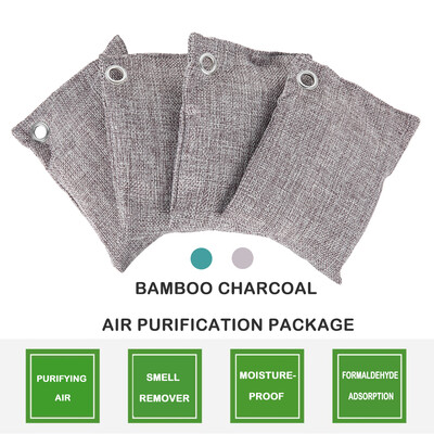 

4pcs 100g Large Bamboo Charcoal Air Purifying Bag with Hooks Activated Odor Purifier Home Car Fresher Wardrobe Deodorizer