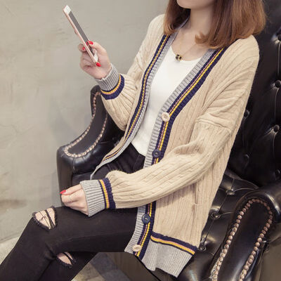 

Women Patchwork Sweaters Knitted Cardigans Female Long Sleeve Sweater Single Breasted Loose Tops Autumn Winter Pockets Tops